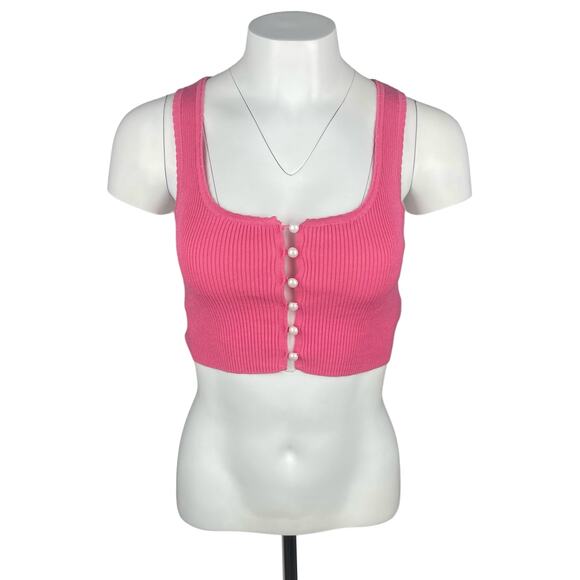 DEBUT Ribbed Sleeveless Button Up Tank Sz Medium Large Pink - Picture 2 of 5